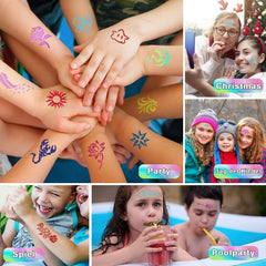 Aottom glitter tattoo stencils pack enables creative designs for quick, eye-catching body art.