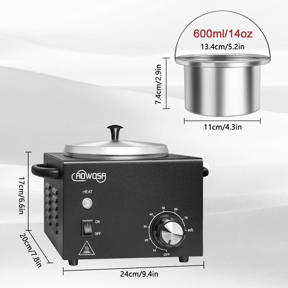 AOWOSA 600ml capacity label highlights ample wax for multiple clients.