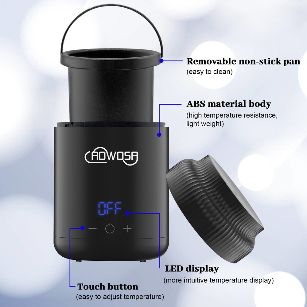 AOWOSA facial waxing use shown for eyebrows, upper lip, and chin sessions