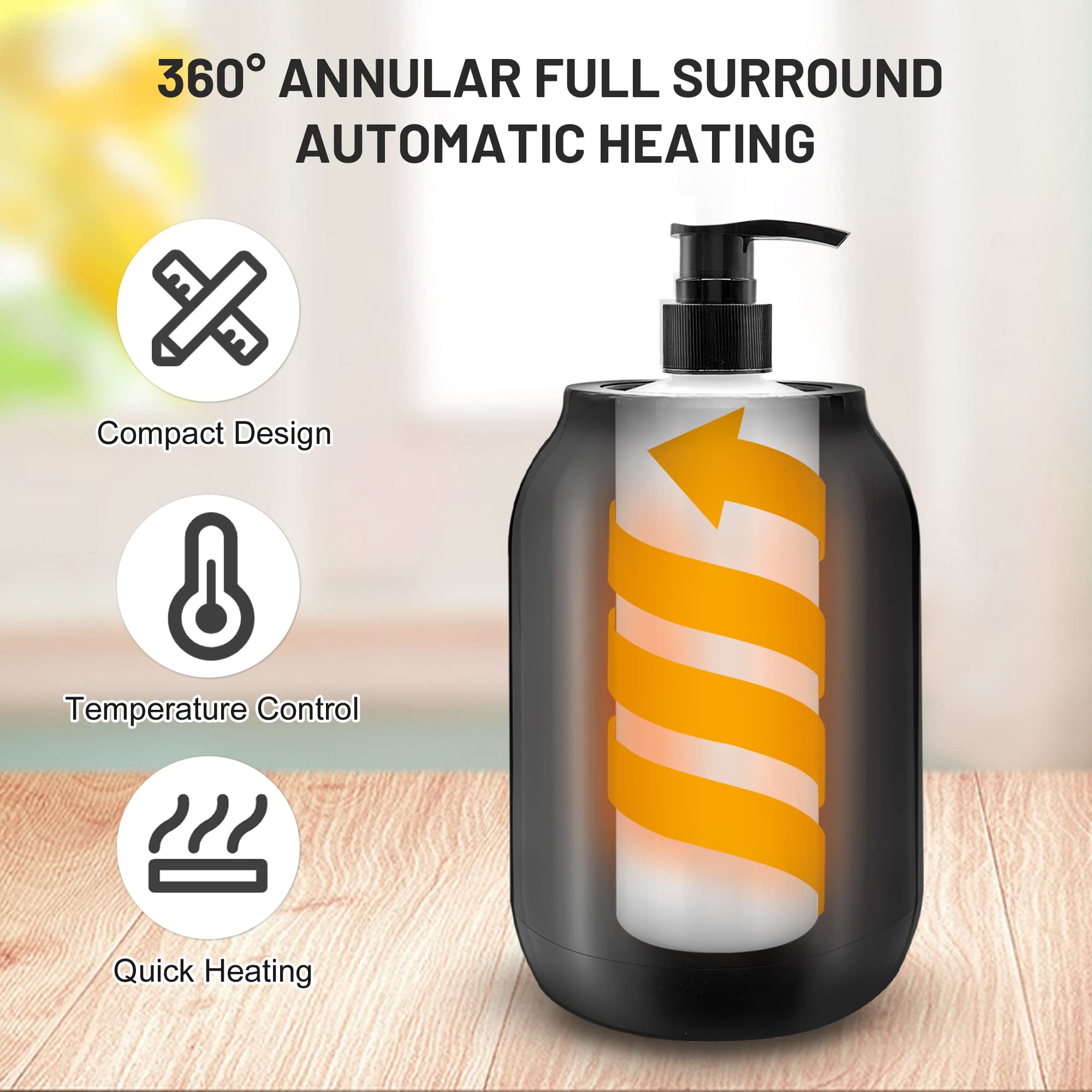 AOWOSA massage-oil-warmer-bottle-360-heating demonstrates fast, even warmth around bottles