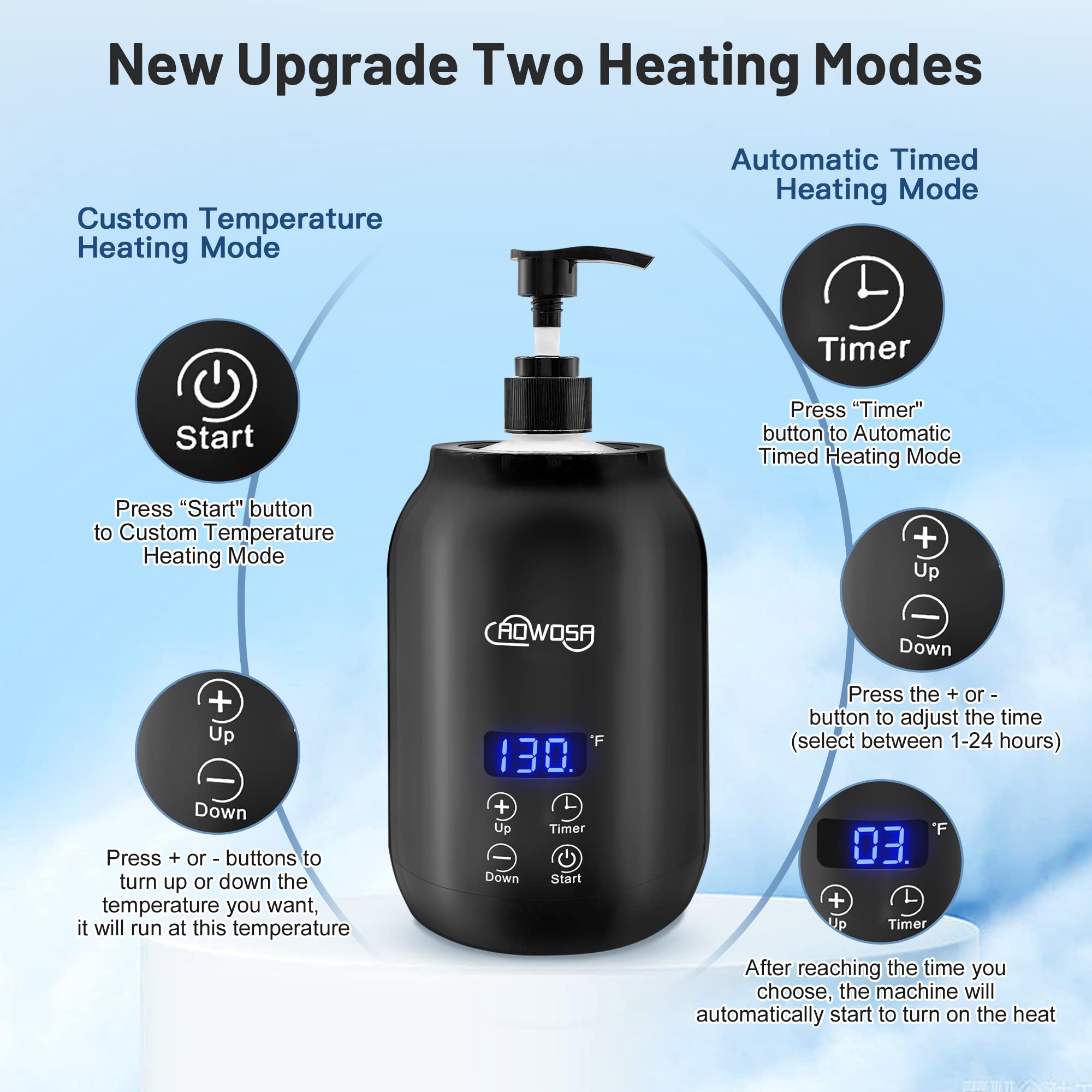 AOWOSA massage-oil-warmer-bottle-in-use with warm oil during a client massage