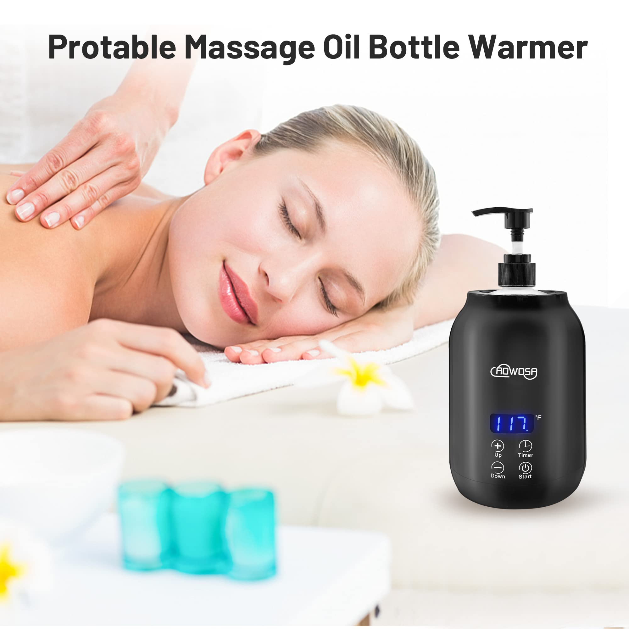 AOWOSA massage-oil-warmer-bottle-two-dispenser enabling dual-oil therapy