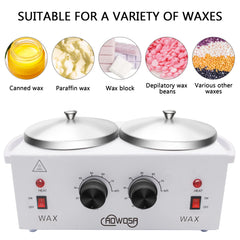 AOWOSA professional wax warmer left control panel showing independent temp control