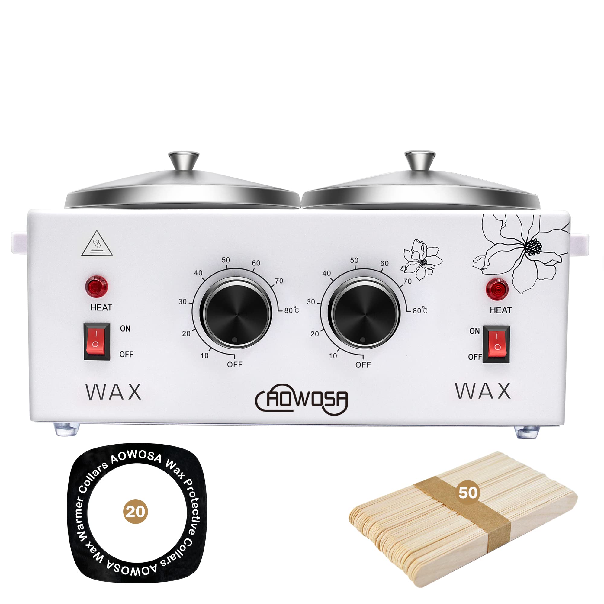 AOWOSA professional wax warmer front view with dual pots for efficient waxing tasks.