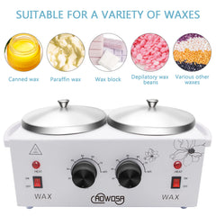 AOWOSA dual-pot wax heater side view showing even temperature zones for different areas.
