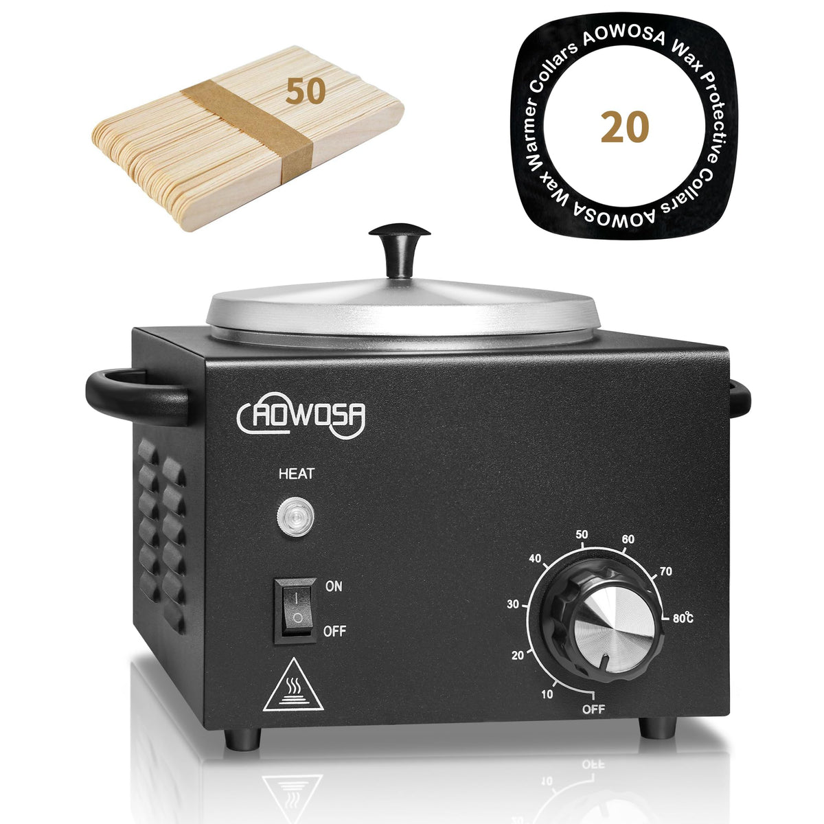 AOWOSA professional wax warmer front view with durable stainless steel build for salon use.