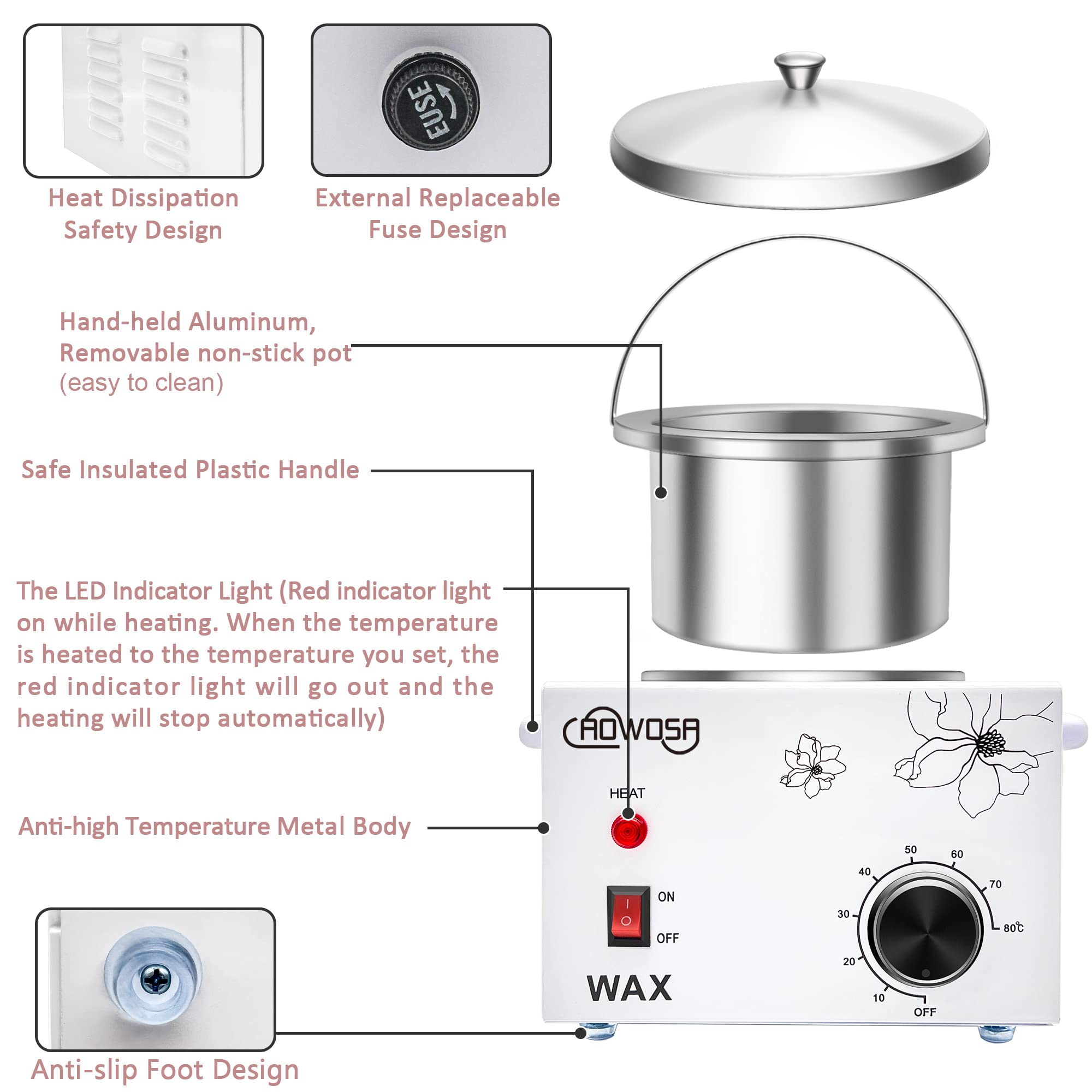 AOWOSA removable wax pot in use simplifies cleaning and maintenance