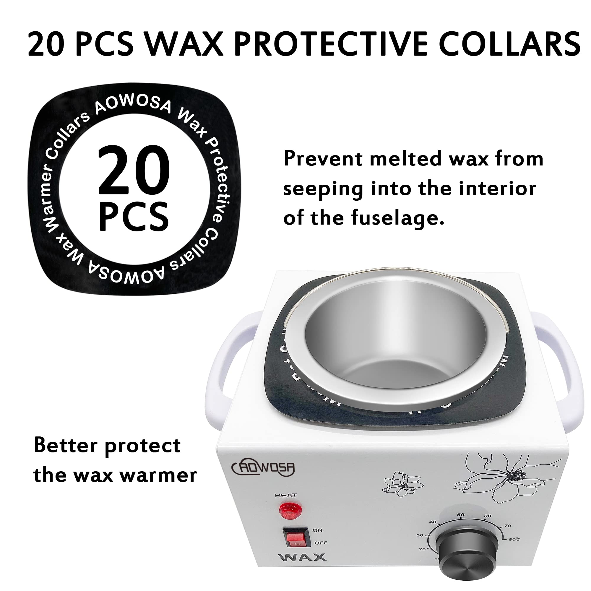 AOWOSA wax warmer front control view shows intuitive temperature settings for precise melting