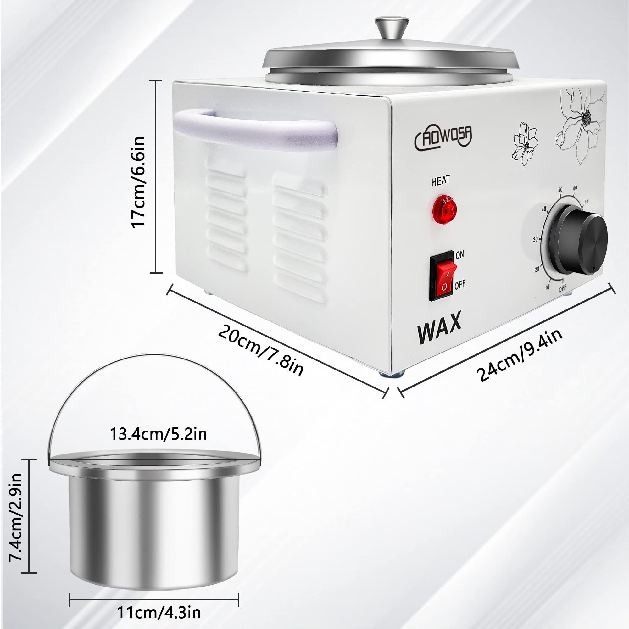 AOWOSA wax warmer non-slip feet; stable setup during waxing sessions.