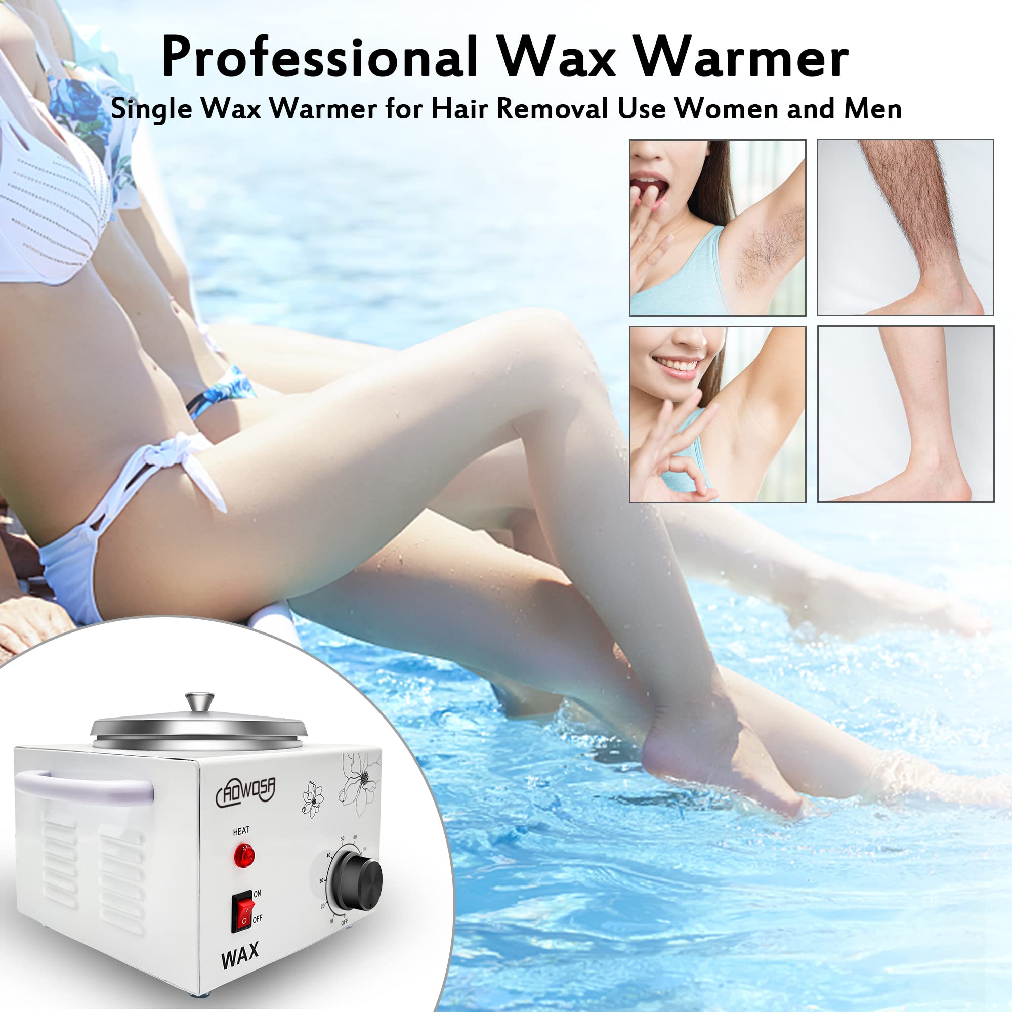 AOWOSA wax warmer stainless steel body; durable construction for salon use.