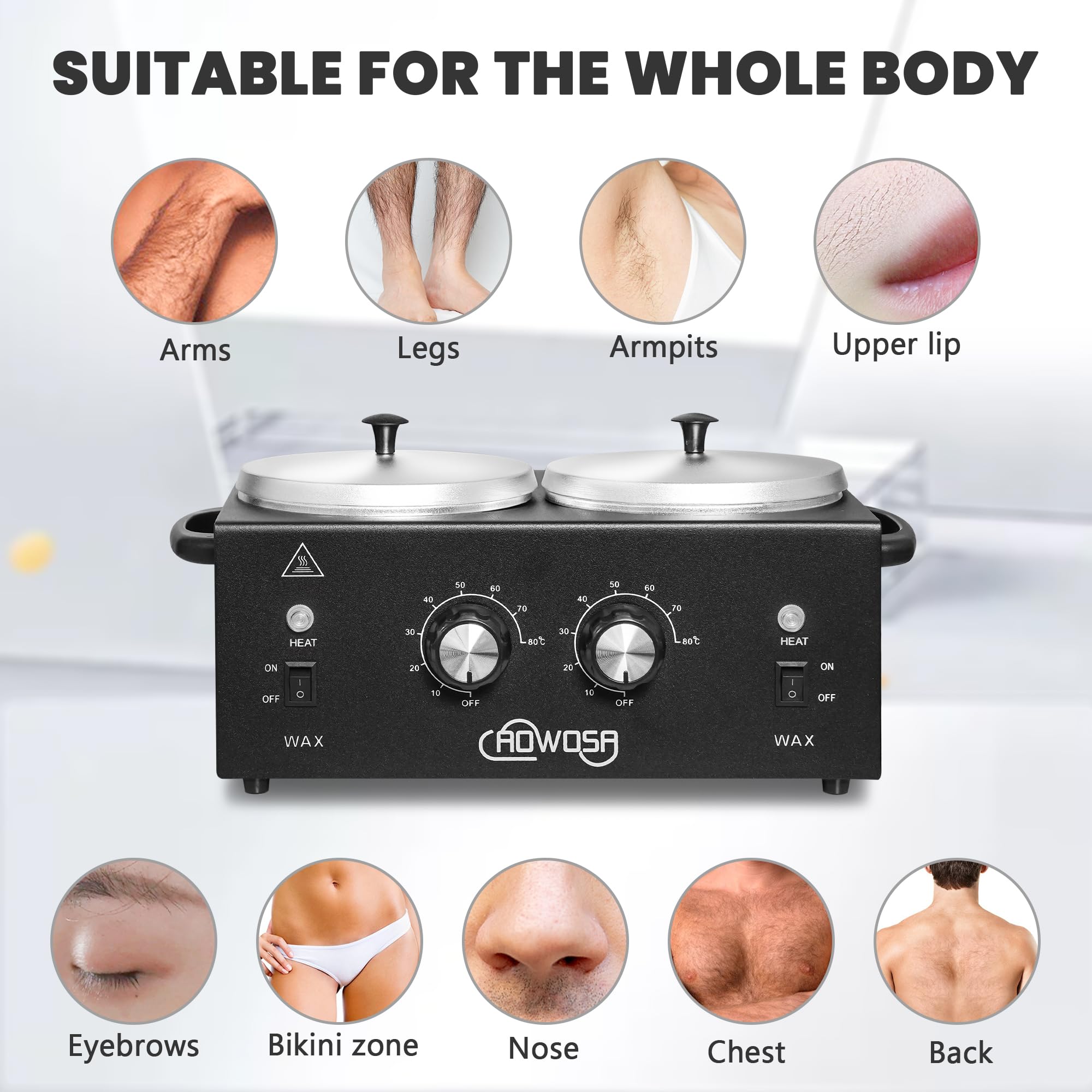 AOWOSA wax warmer stainless-steel body highlights durability and speed.