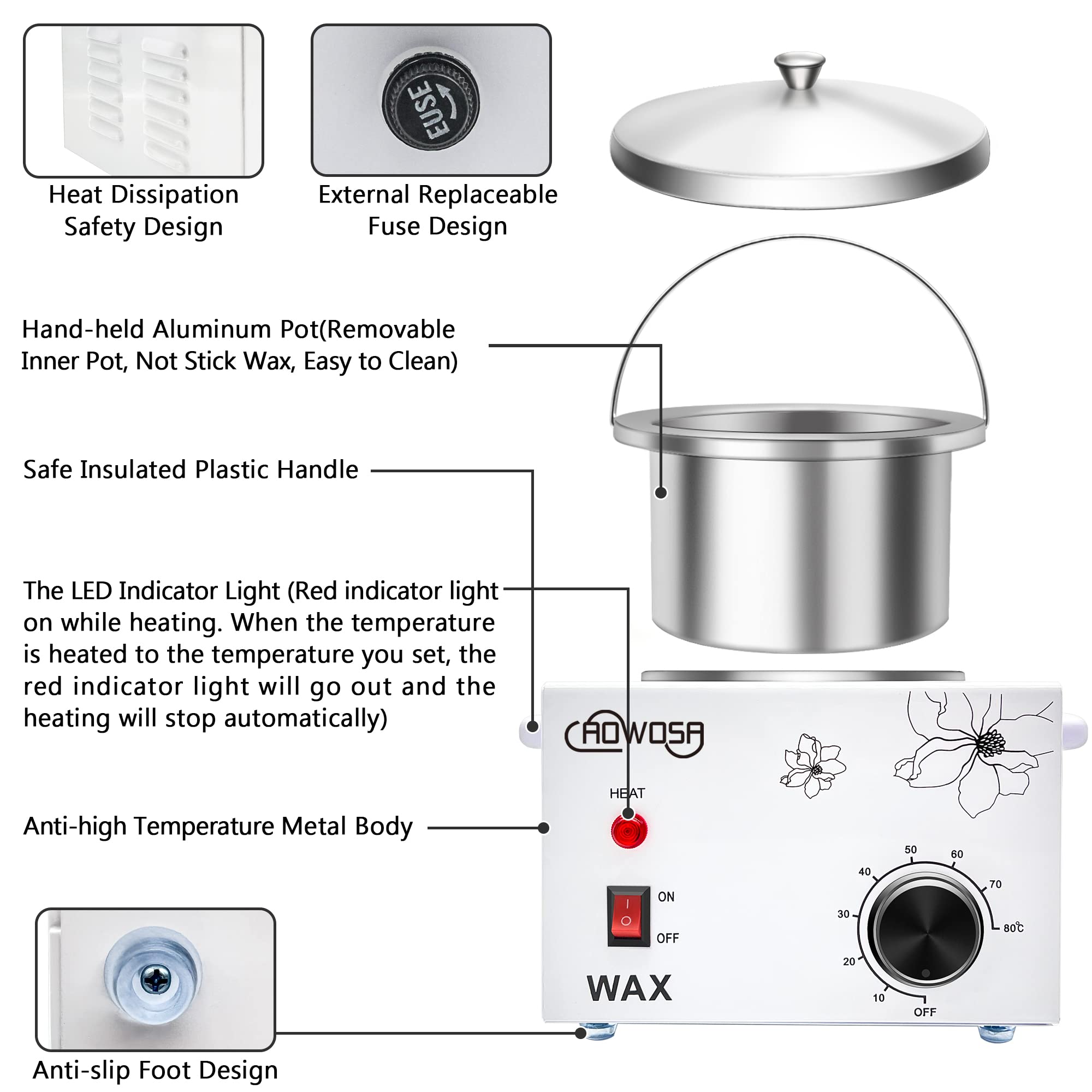 AOWOSA wax warmer temperature control knob; precise heating for customizable melts.