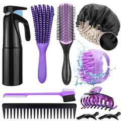 Aozzy 10-piece detangling brush set packaging showing components for curl care