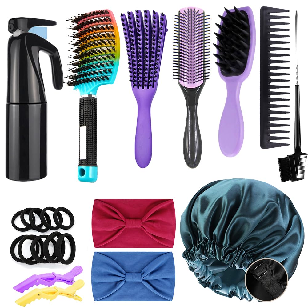 Aozzy 12Pcs Detangling Brush Set with 9-row nylon detangler for easier curl styling.