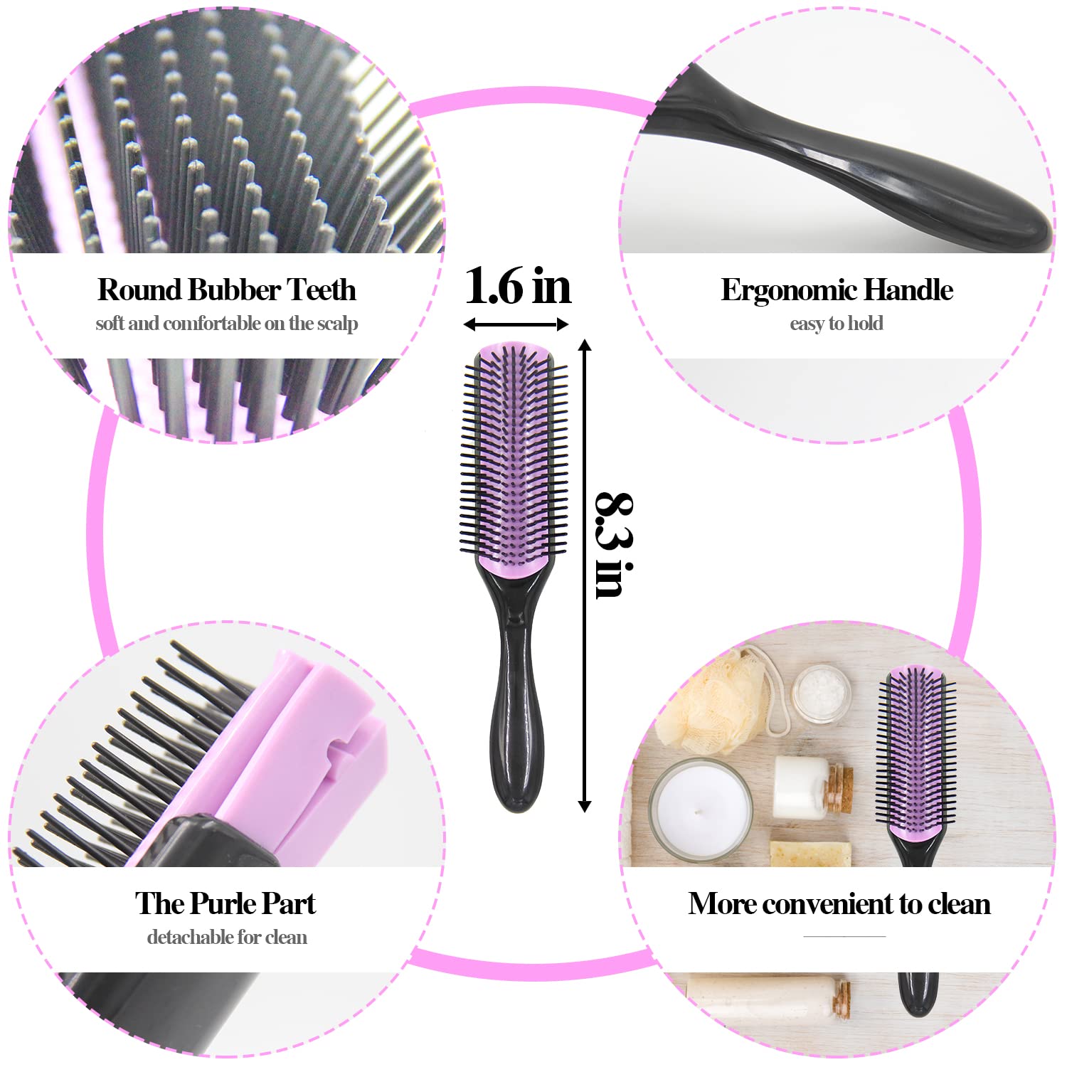Aozzy 9-row styling brush close-up with soft nylon bristles for detangling