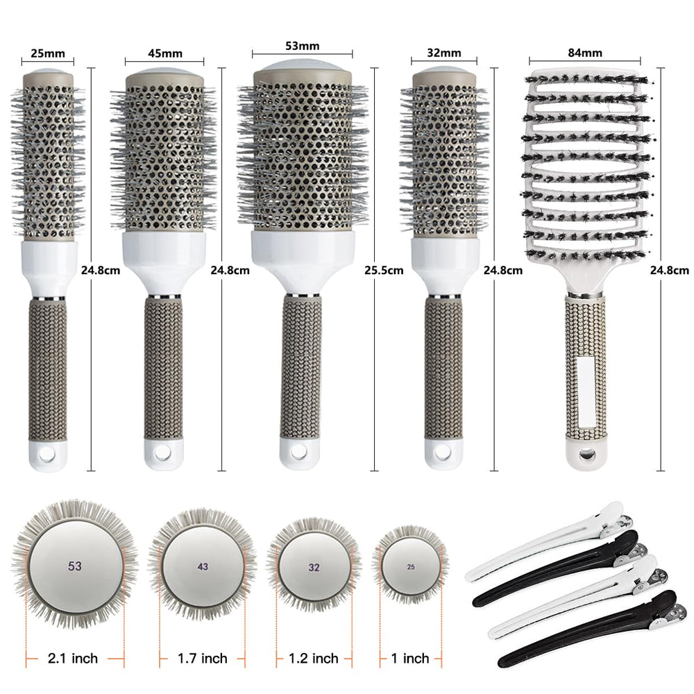 Aozzy round brush set with 32mm barrel adds volume and sleek finish.