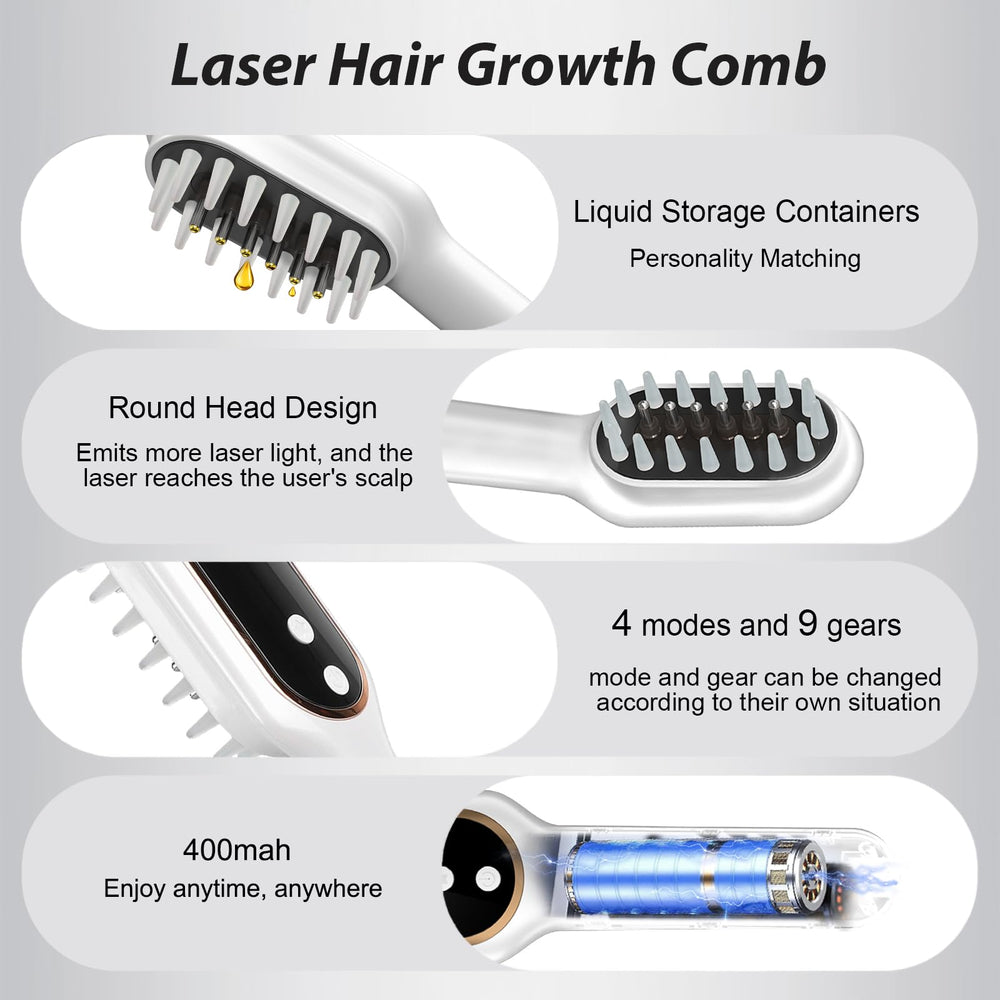 Apbier Laser Hair Growth Comb closeup teeth highlights direct scalp contact for targeted light delivery.