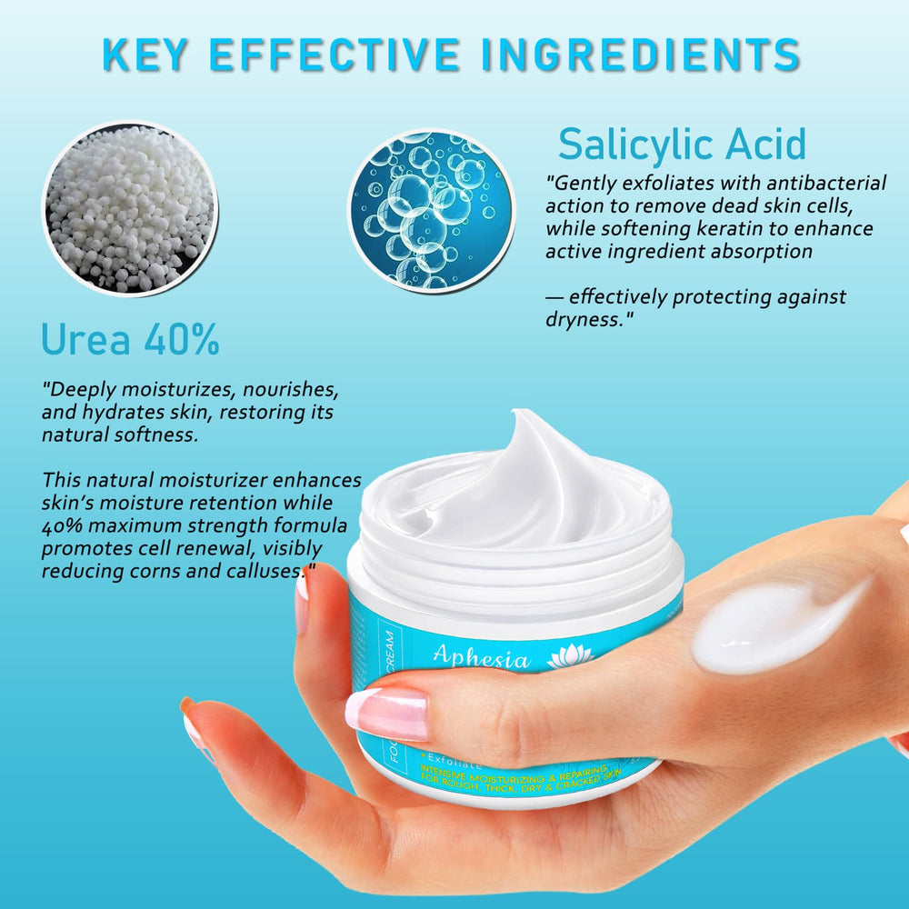 Aphesia Urea Cream 40% texture demonstrates non-greasy, fast-absorbing moisturization.