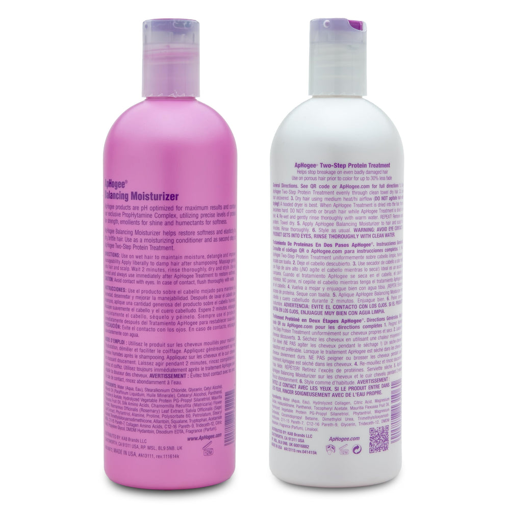 Aphogee Balancing Moisturizer bottle provides hydration for softer, more manageable strands.
