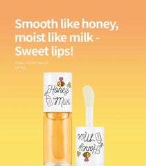 A'PIEU Honey & Milk Lip Oil swatch showing glossy finish for smooth lips.