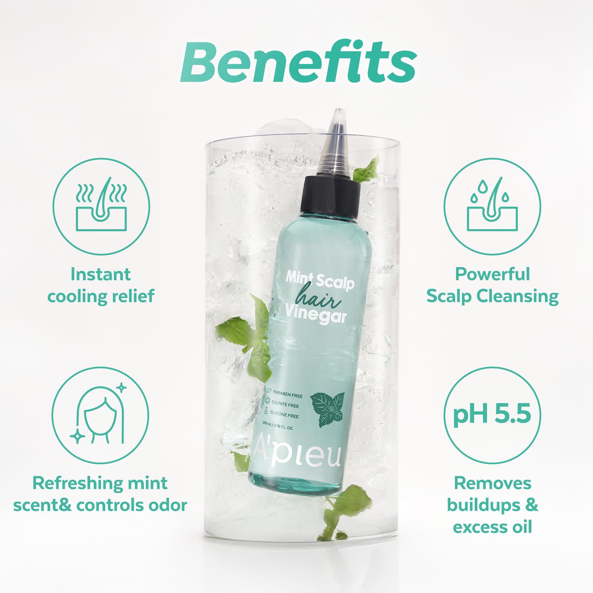 A’PIEU Mint Hair Vinegar close-up texture reveals cooling mint, soothing finish.