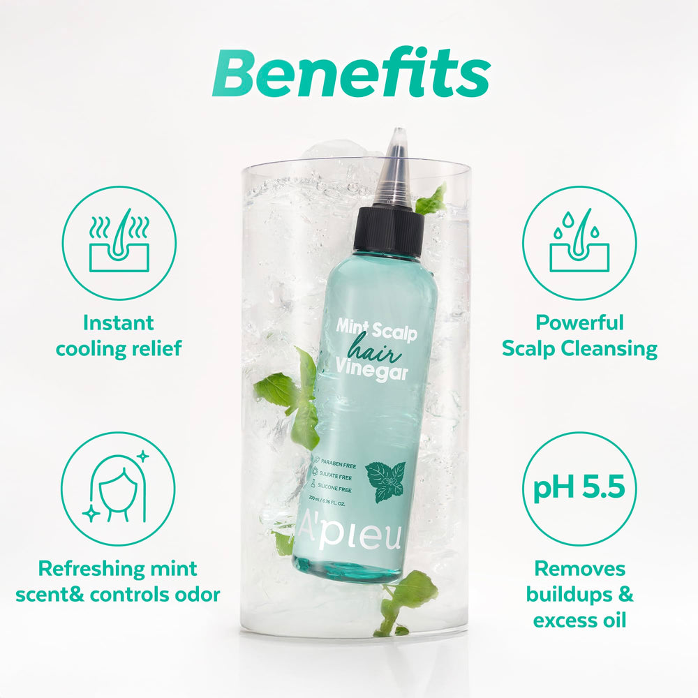 A’PIEU Mint Hair Vinegar close-up texture reveals cooling mint, soothing finish.