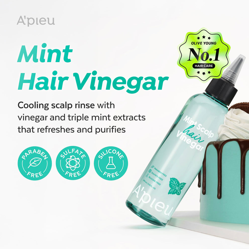 A’PIEU Mint Hair Vinegar close-up label highlights the mint formula benefits.