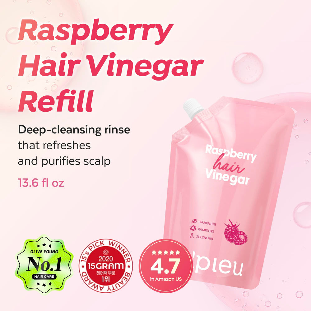 A'PIEU Raspberry Hair Vinegar bottle pour demonstrates lightweight, non-sticky formula.