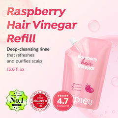 A'PIEU Raspberry Hair Vinegar bottle pour demonstrates lightweight, non-sticky formula.