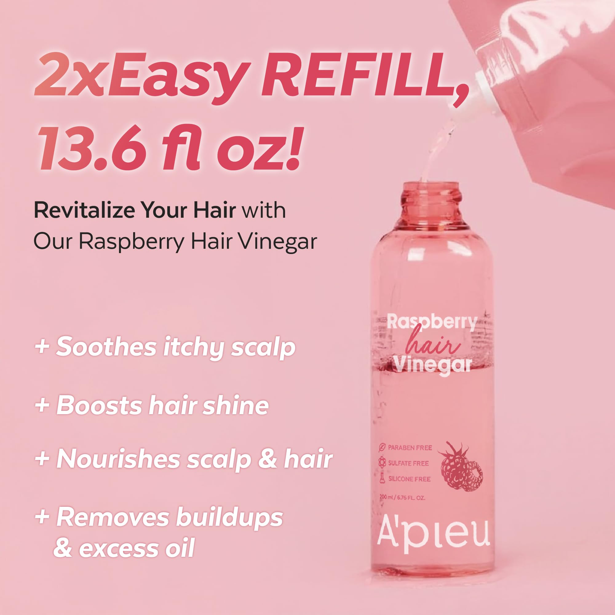 A'PIEU Raspberry Hair Vinegar shines hair after use with silky result.