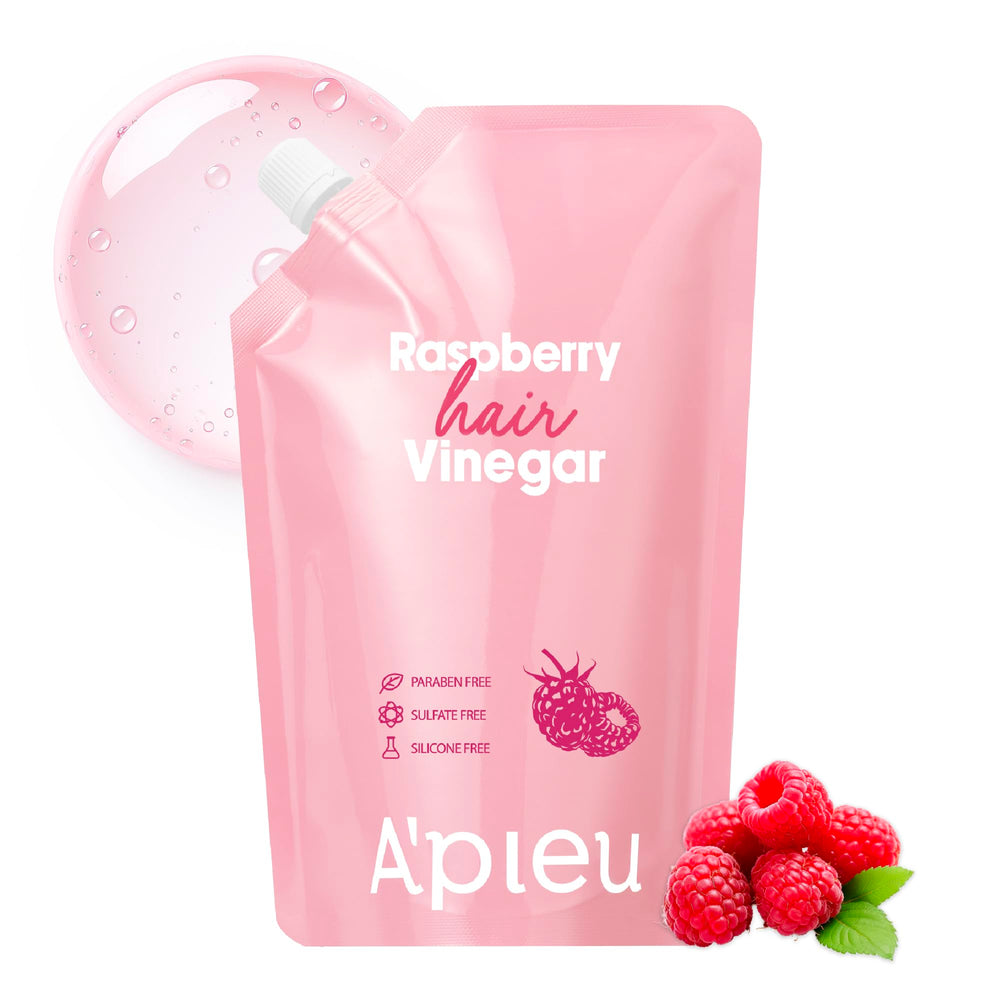 A'PIEU Raspberry Hair Vinegar refill pack shows waste-saving packaging.