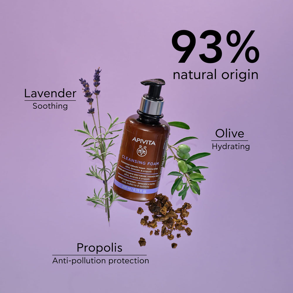 Apivita Cleansing Foam packaging shows B Corp and Billion Bees accreditation