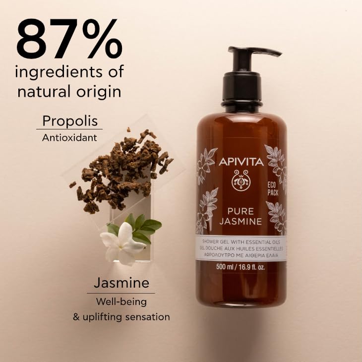 APIVITA Pure Jasmine Shower Gel ingredients aloe and lavender for soothing moisture