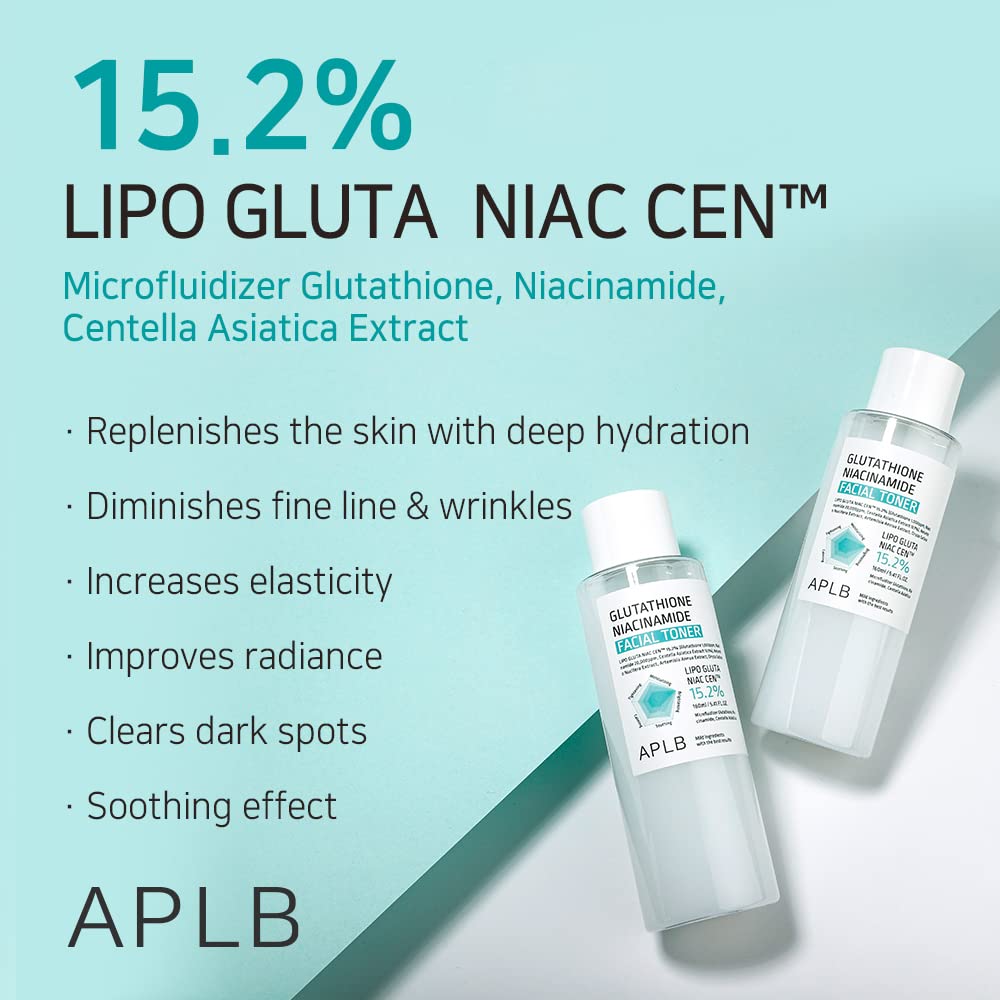 APLB Glutathione Niacinamide Toner label closeup emphasizes Niacinamide and Centella ingredients