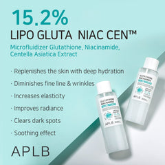 APLB Glutathione Niacinamide Toner label closeup emphasizes Niacinamide and Centella ingredients