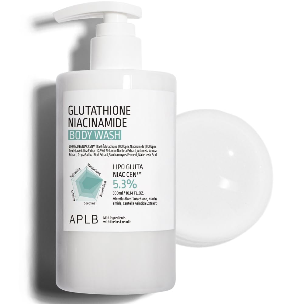 APLB Glutathione Niacinamide Body Wash bottle highlighting brightening hydration.