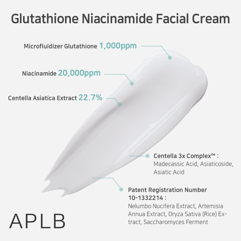 APLB Glutathione Niacinamide cream spread on hand illustrating rich smoothing texture