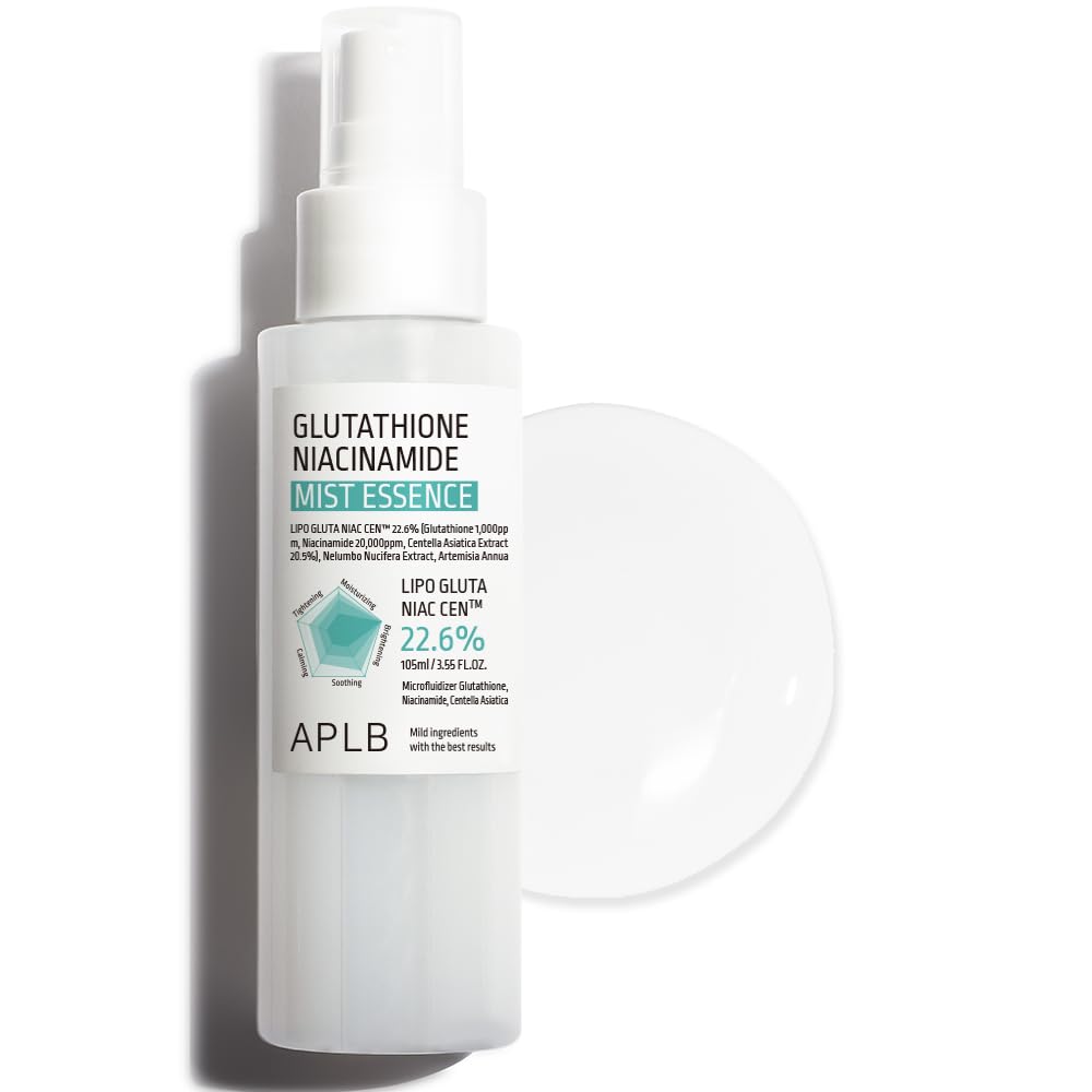 APLB Glutathione Niacinamide Mist Essence bottle promotes hydration and radiant skin.