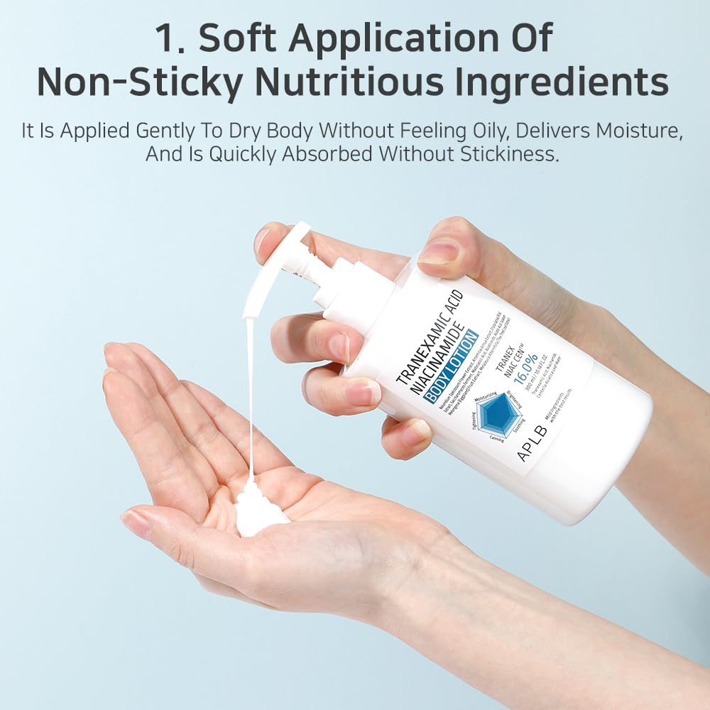 APLB Tranexamic Acid Niacinamide Body Lotion label highlights 16.0% Tranexamic Acid