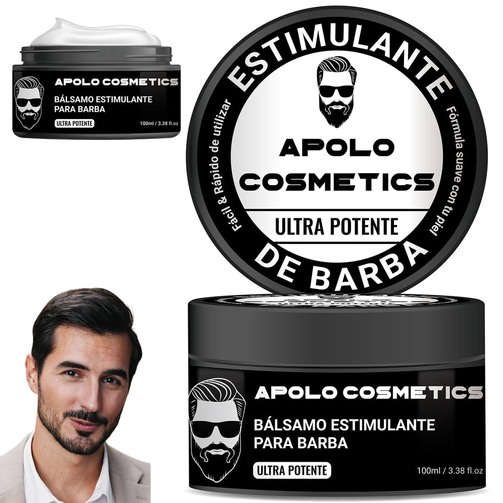 apolo cosmetics para barba balm jar closeup highlights nourishing beard care and non-greasy formula