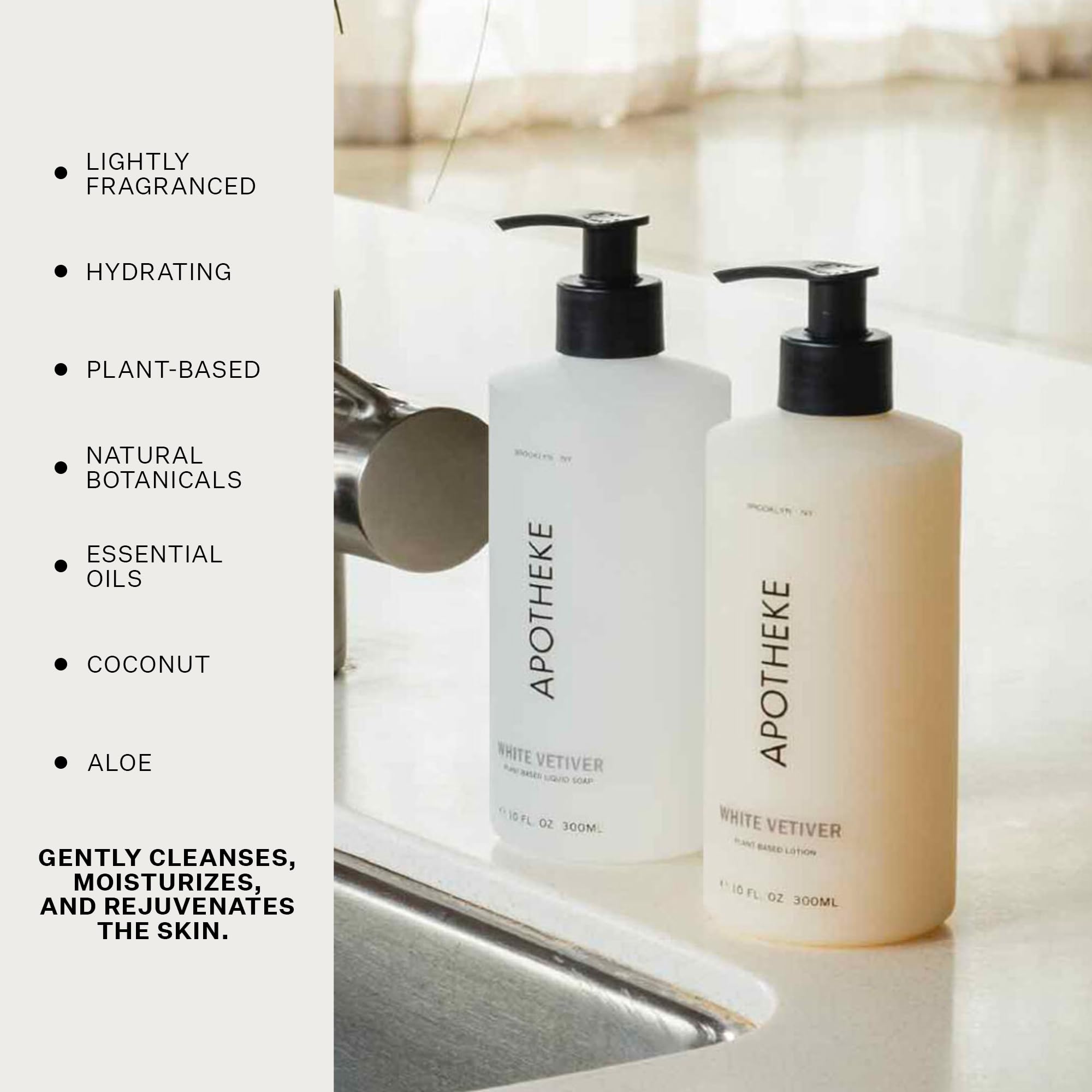 APOTHEKE White Vetiver bubble-lather scene conveys gentle cleansing