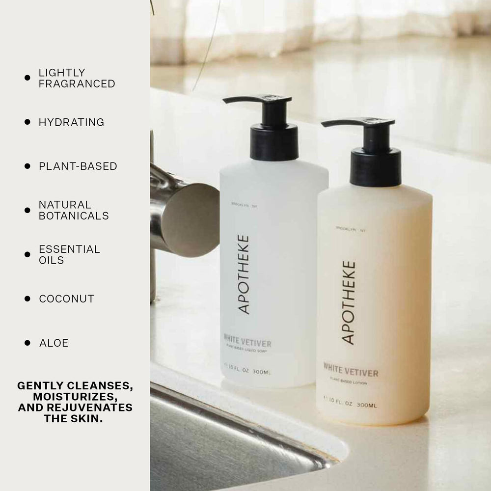 APOTHEKE White Vetiver bubble-lather scene conveys gentle cleansing