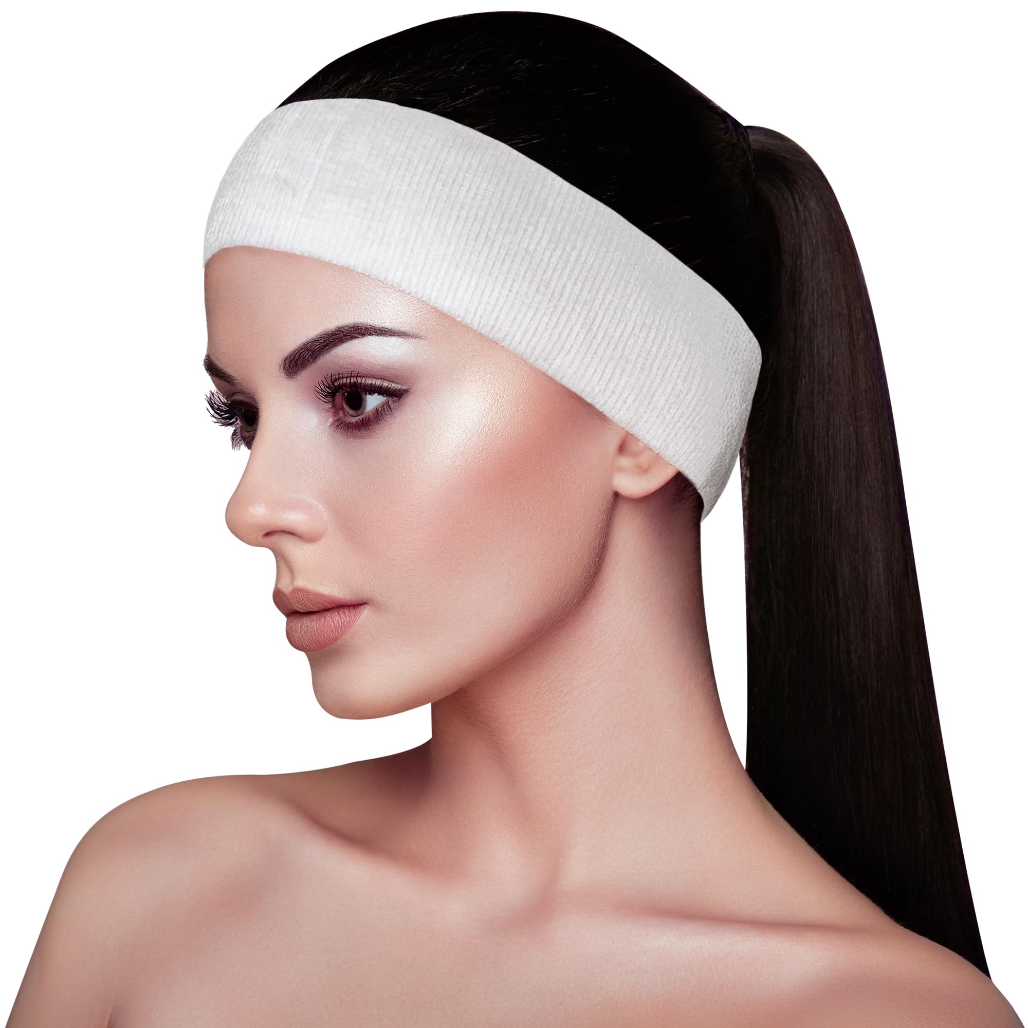 APPEARUS headband closeup with single-snap tab for secure facial treatments.