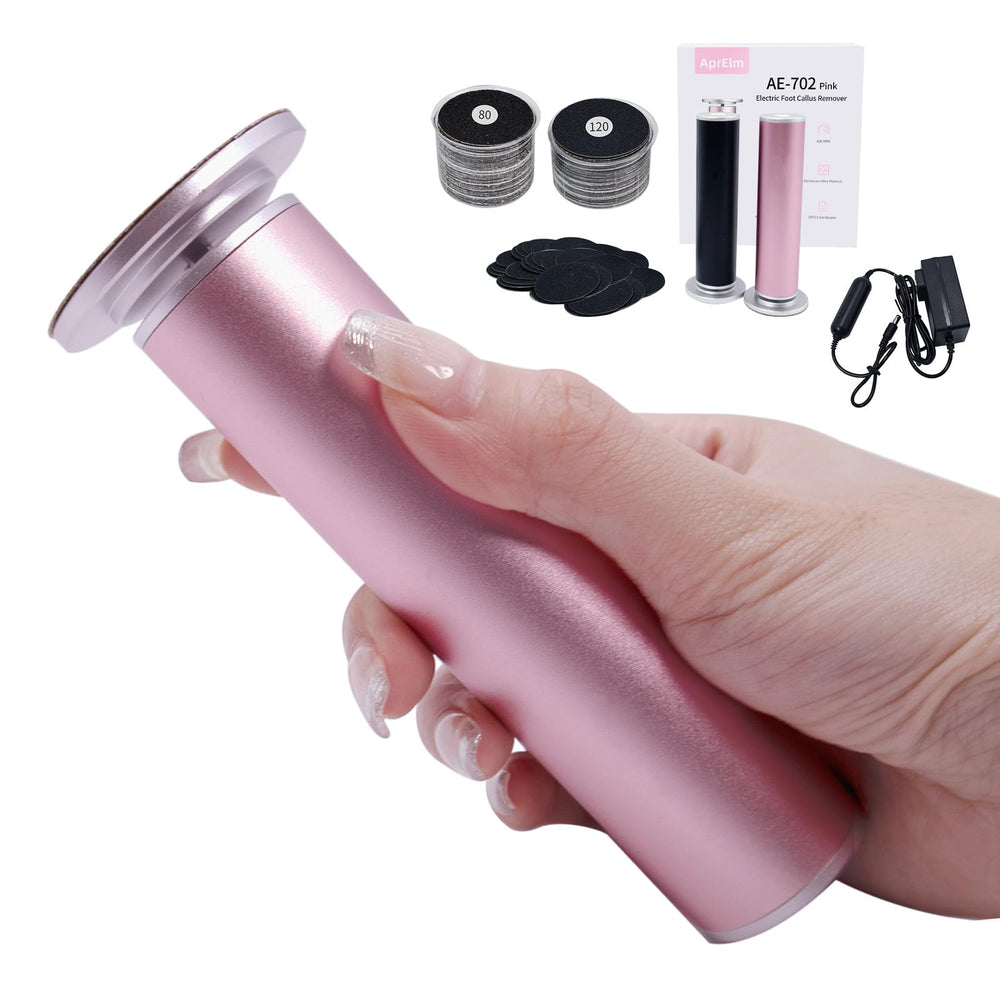 APRELM AprElm pink foot callus remover in hand for comfortable grip and precise control.