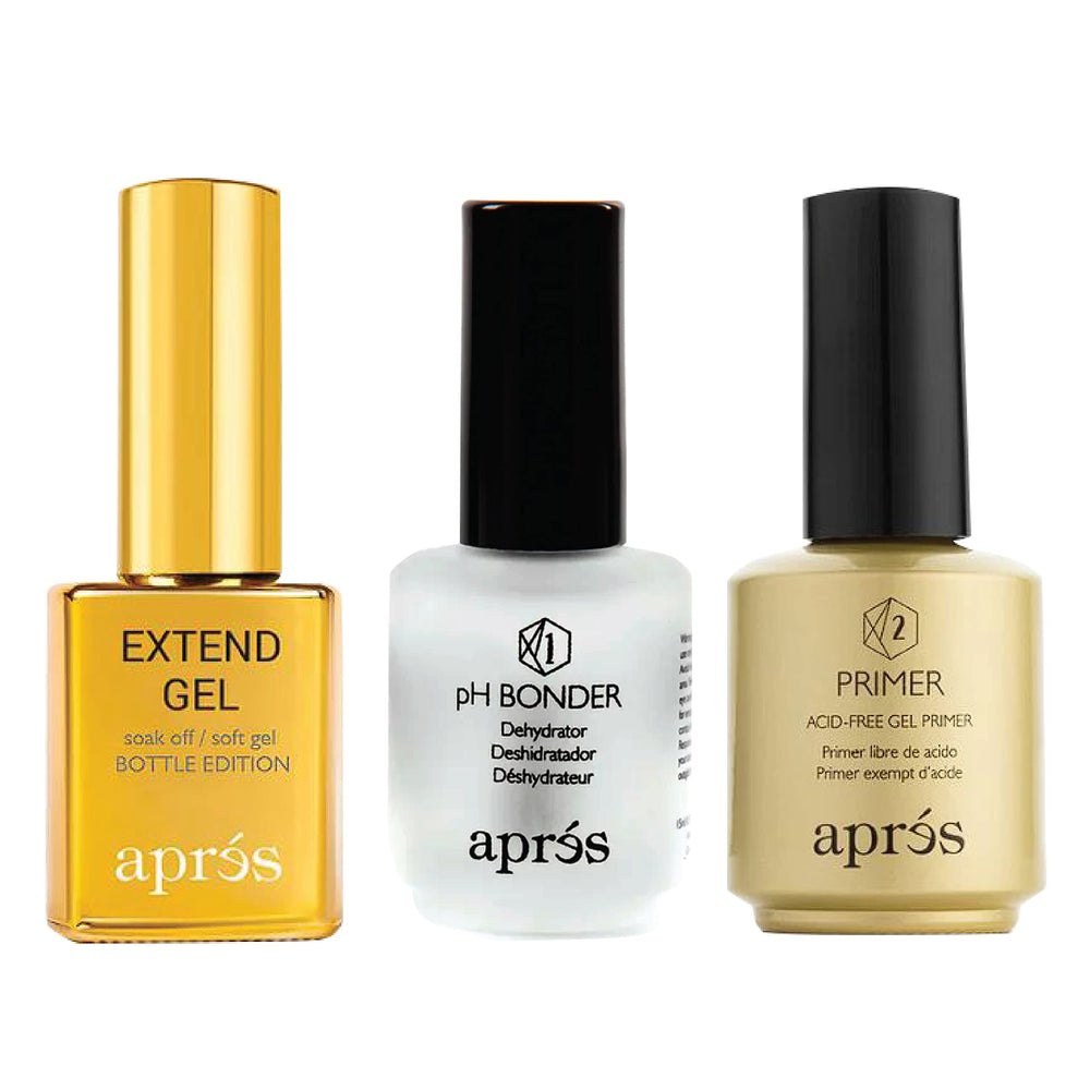 APRES Extend Gel bottle close-up demonstrating flexible adhesion for Gel-X extensions.