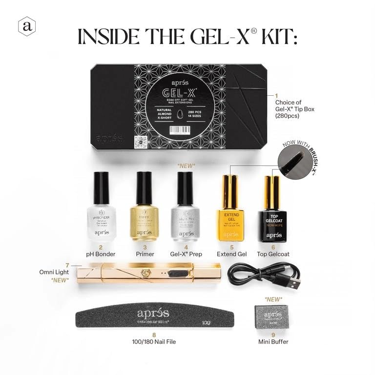 APRES Gel-X 14 sizes with half sizes; fast, accurate tip fitting for various nails.