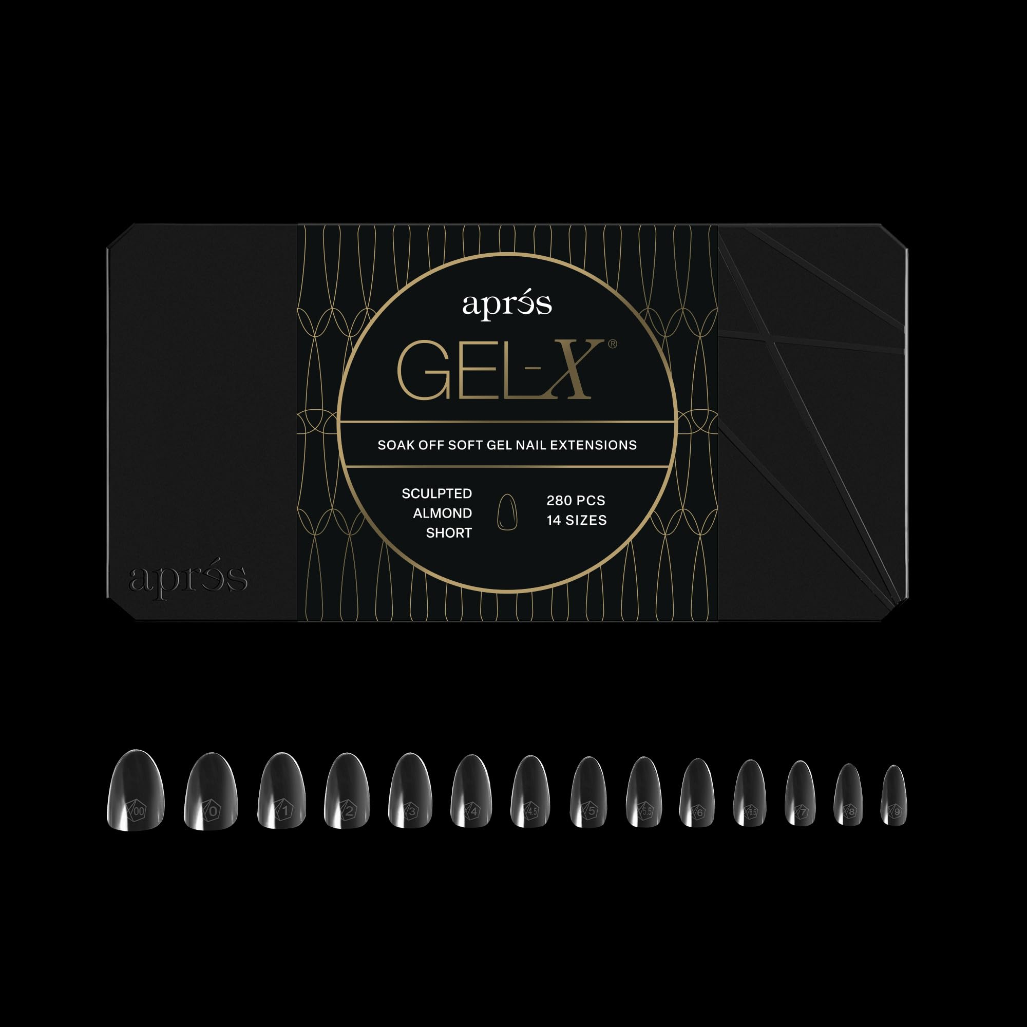Aprés Gel-X almond box tips shown in a neat, salon-ready kit.