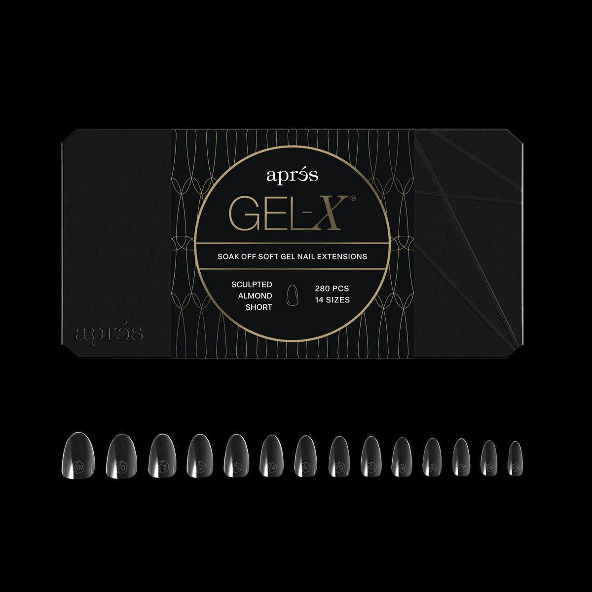 Aprés Gel-X almond box tips shown in a neat, salon-ready kit.