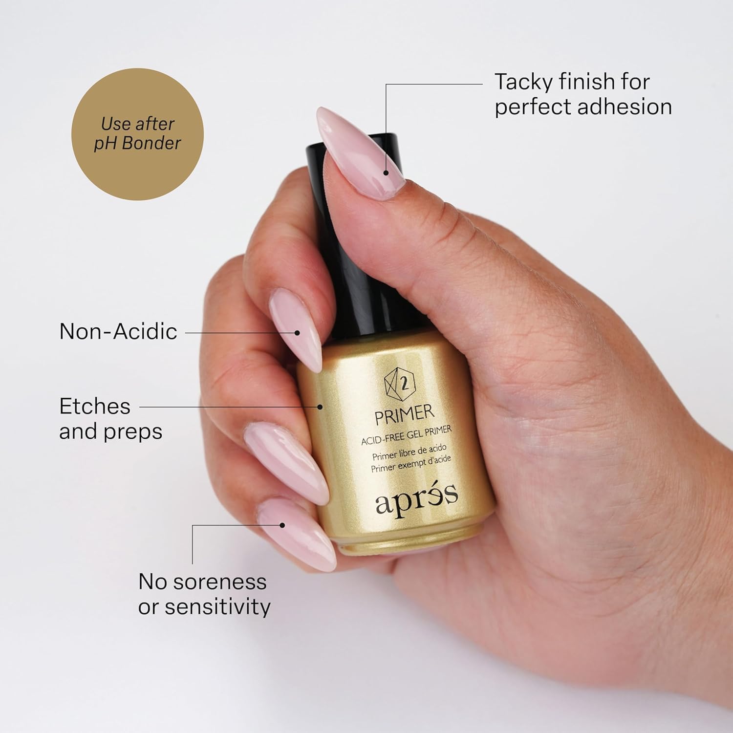 APRÉS Gel-X extensions base step being applied for strong adhesion.