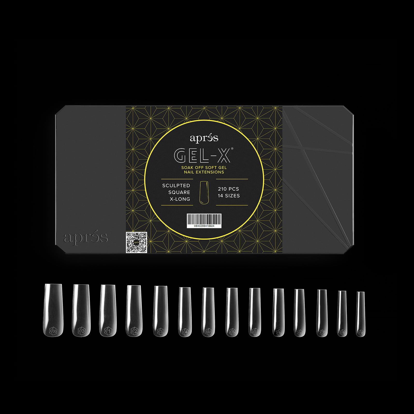 APRÉS Gel-X size chart image showing 14 sizes and half sizes for quick prep.